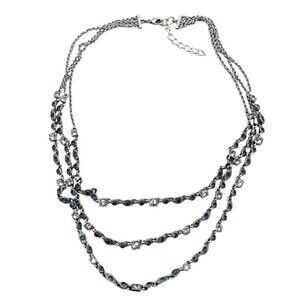 Givenchy Blue & Clear Crystal Multi Strand Necklace Silver-Tone 18 to 20 in